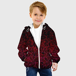 Куртка с капюшоном детская Темно-красный абстрактный узор, цвет: 3D-белый — фото 2