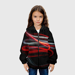 Куртка с капюшоном детская Волнообразные линии неона - Красный, цвет: 3D-черный — фото 2