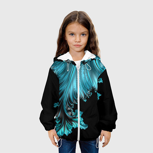 Детская куртка Черный с голубым неоновый фрактал Ледяная абстракц / 3D-Белый – фото 3