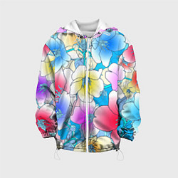 Куртка с капюшоном детская Летний цветочный паттерн Fashion trend 2025, цвет: 3D-белый