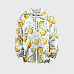 Куртка с капюшоном детская Лимоны Нарисованные Акварелью, цвет: 3D-белый