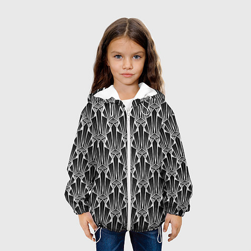 Детская куртка Черно-белый модный геометрический узор арт деко / 3D-Белый – фото 3