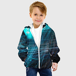 Куртка с капюшоном детская Неоновые волны и линии - Голубой, цвет: 3D-белый — фото 2