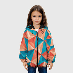 Куртка с капюшоном детская Розово-бирюзовая полигональ, цвет: 3D-черный — фото 2