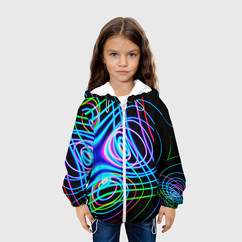 Детская куртка Неоновое множество линий - Голубой / 3D-Белый – фото 3