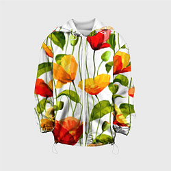 Куртка с капюшоном детская Волнообразный узор из цветков мака Лето, цвет: 3D-белый