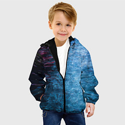 Куртка с капюшоном детская Неоновые волны на воде - Синий, цвет: 3D-черный — фото 2