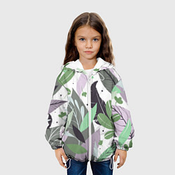Куртка с капюшоном детская Зелёные, серые, голубые, сиреневые листья на белом, цвет: 3D-белый — фото 2
