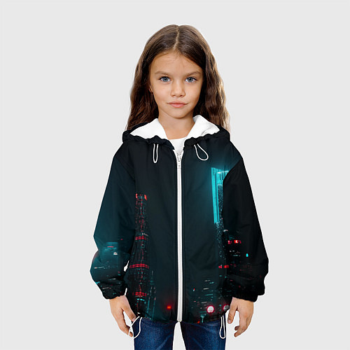 Детская куртка Неоновые высотки в городе - Светло-синий / 3D-Белый – фото 3