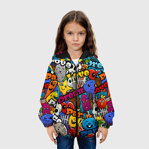 Детская куртка Красочный паттерн из мультяшных героев / 3D-Черный – фото 3