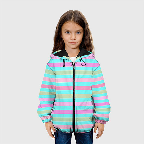 Детская куртка Pink turquoise stripes horizontal Полосатый узор / 3D-Черный – фото 3