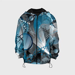 Куртка с капюшоном детская Абстрактный серо-синий принт, цвет: 3D-черный