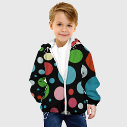 Куртка с капюшоном детская Разноцветные круги на чёрном фоне, цвет: 3D-белый — фото 2