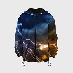 Куртка с капюшоном детская Разряд молнии в грозовом небе, цвет: 3D-черный