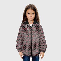 Куртка с капюшоном детская Красный, черный квадраты на гранжевом сером, цвет: 3D-черный — фото 2