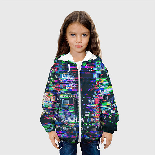 Детская куртка Ночной город - glitch / 3D-Белый – фото 3