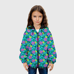 Куртка с капюшоном детская Яркий цветочный узор на бирюзовом фоне, цвет: 3D-черный — фото 2