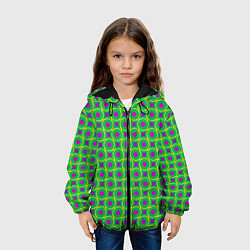 Куртка с капюшоном детская Фиолетовые кружочки на зеленом фоне, цвет: 3D-черный — фото 2