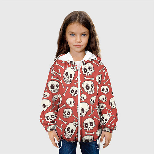 Детская куртка Черепа на красном фоне / 3D-Белый – фото 3