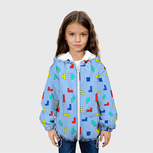 Детская куртка Тетрис на голубом фоне / 3D-Белый – фото 3