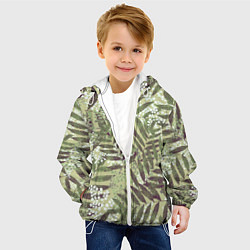 Куртка с капюшоном детская Зелёные и Белые Листья Джунглей, цвет: 3D-белый — фото 2