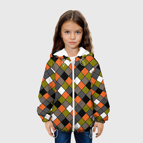Детская куртка Геометрический узор в коричнево-оливковых тонах / 3D-Белый – фото 3