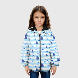 Куртка с капюшоном детская Волны, рыбки и плавники акул - паттерн, цвет: 3D-черный — фото 2