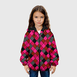 Куртка с капюшоном детская Розово-красный геометрический узор, цвет: 3D-черный — фото 2
