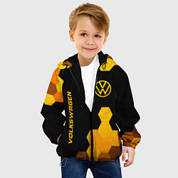 Куртка с капюшоном детская Volkswagen - gold gradient: символ и надпись верти, цвет: 3D-черный — фото 2