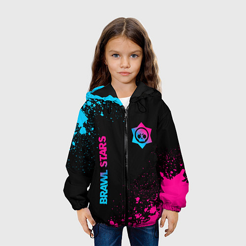 Детская куртка Brawl Stars - neon gradient: символ и надпись верт / 3D-Черный – фото 3