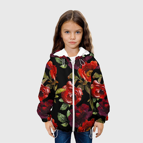 Детская куртка Цветы Нарисованные Розы На Чёрном Фоне / 3D-Белый – фото 3