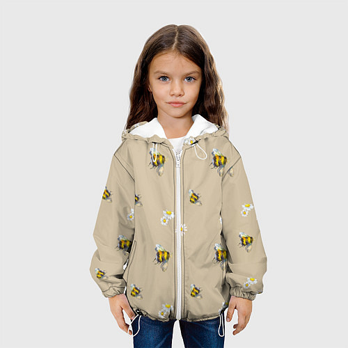 Детская куртка Цветы Ромашки и Пчёлы / 3D-Белый – фото 3