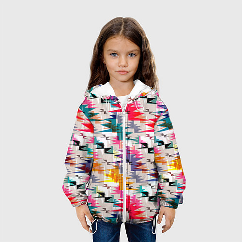 Детская куртка Многоцветный абстрактный геометрический / 3D-Белый – фото 3