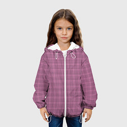 Куртка с капюшоном детская Мелкая черно-розовая клетка, цвет: 3D-белый — фото 2