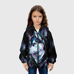 Куртка с капюшоном детская Волк - глитч, цвет: 3D-черный — фото 2