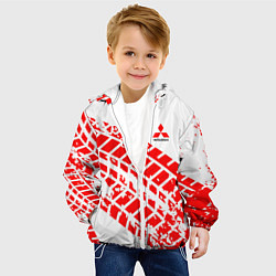 Куртка с капюшоном детская Mitsubishi - красный след шины, цвет: 3D-белый — фото 2
