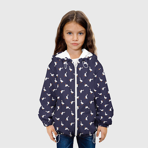 Детская куртка Гуси на синем паттерн / 3D-Белый – фото 3