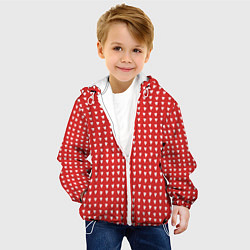 Куртка с капюшоном детская Красные сердечки паттерн, цвет: 3D-белый — фото 2