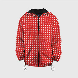 Куртка с капюшоном детская Красные сердечки паттерн, цвет: 3D-черный