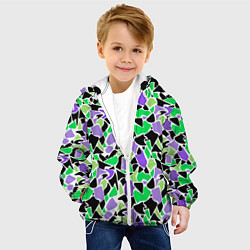 Куртка с капюшоном детская Зелено-фиолетовый абстрактный узор, цвет: 3D-белый — фото 2