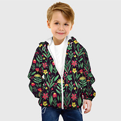 Куртка с капюшоном детская Цветочный акварельный паттерн, цвет: 3D-белый — фото 2