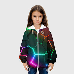 Куртка с капюшоном детская Радужный градиент неоновые геометрические плиты, цвет: 3D-белый — фото 2