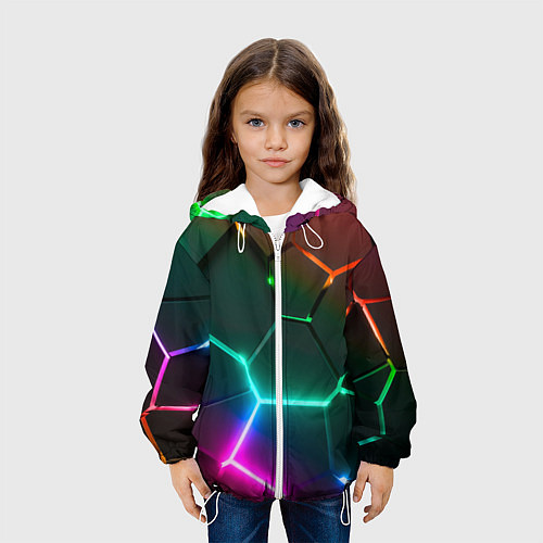 Детская куртка Радужный градиент неоновые геометрические плиты / 3D-Белый – фото 3