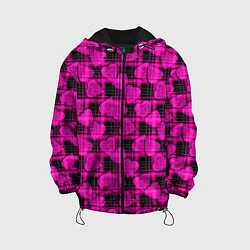 Куртка с капюшоном детская Black and pink hearts pattern on checkered, цвет: 3D-черный
