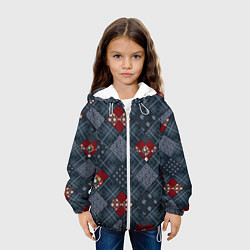 Куртка с капюшоном детская Red and blue denim patchwork, цвет: 3D-белый — фото 2