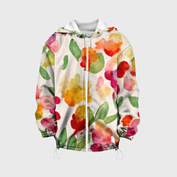 Куртка с капюшоном детская Романтичные акварельные цветы, цвет: 3D-белый