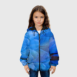 Куртка с капюшоном детская Текстура с голубыми перьями, цвет: 3D-черный — фото 2