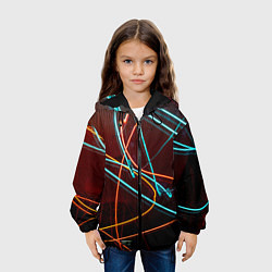 Куртка с капюшоном детская Неоновые лучи на тёмной поверхности, цвет: 3D-черный — фото 2