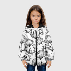 Куртка с капюшоном детская Графичные цветы на белом фоне, цвет: 3D-черный — фото 2