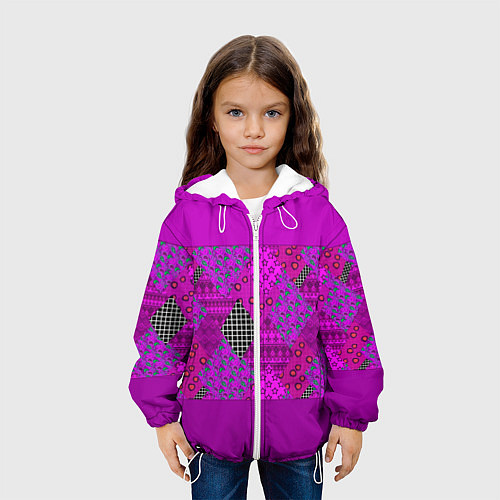 Детская куртка Малиновый комбинированный узор пэчворк / 3D-Белый – фото 3